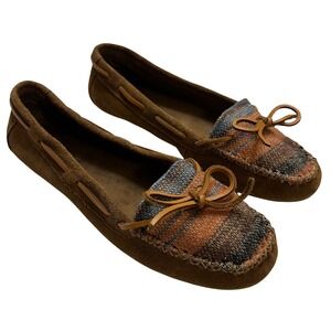 Minnetonka Brown Suede Southwestern Aztec Native Inspired Moccasins Size 7.5